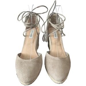 Steve Madden Grey Beige Suede Espadrille Wedge Lace Up Woven Braided Heel 11